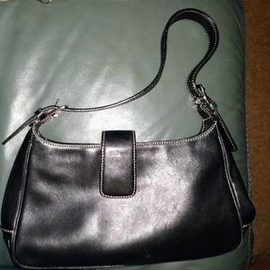 Coach purse, black leather shoulder bag